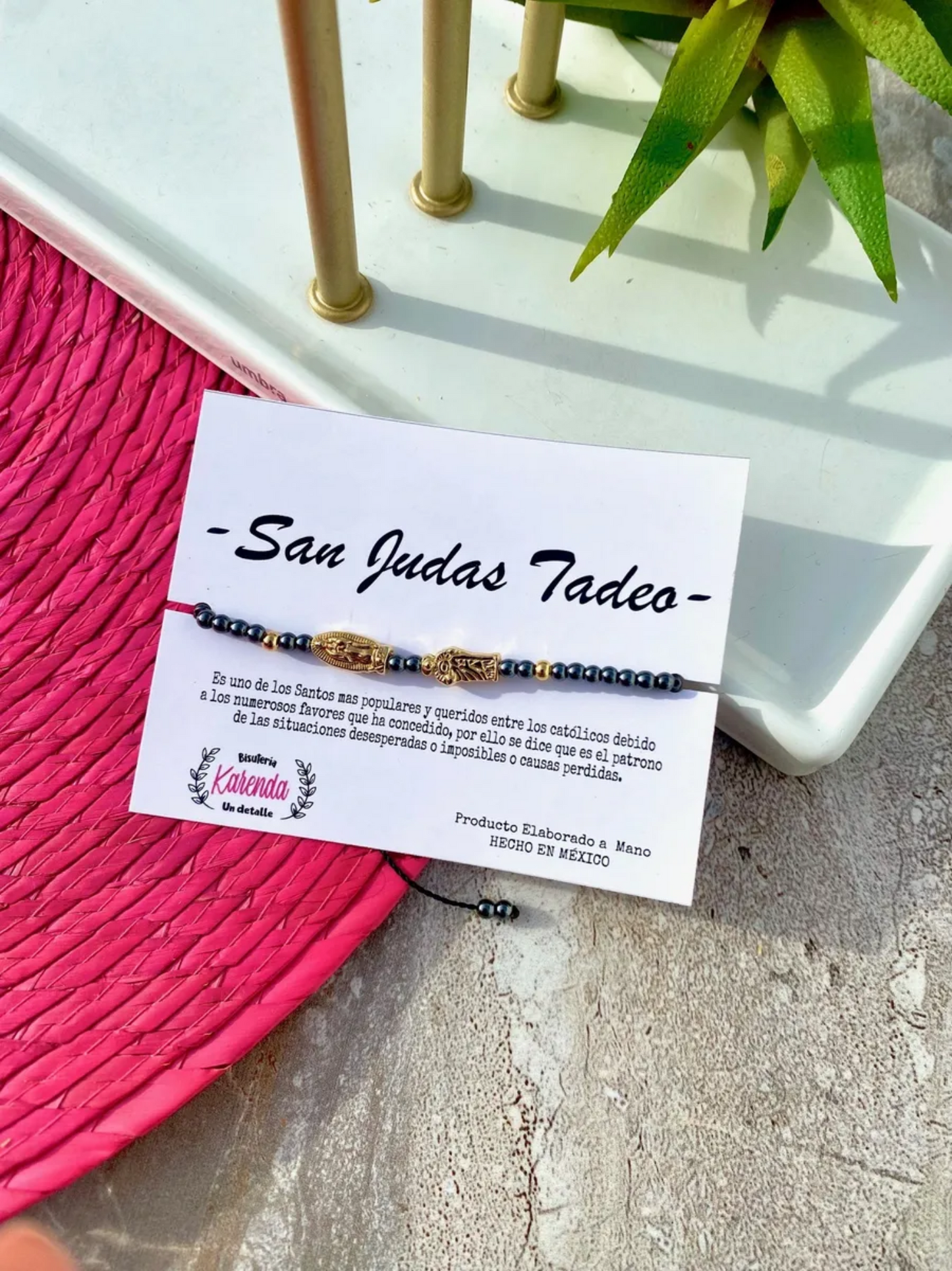 KD090622- Pulsera de Hematita con Dije de San Judas Tadeo y Virgen de Guadalupe