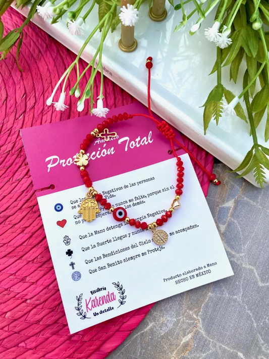 KD090525- Pulsera Protección Total con Multidijes y Cristal