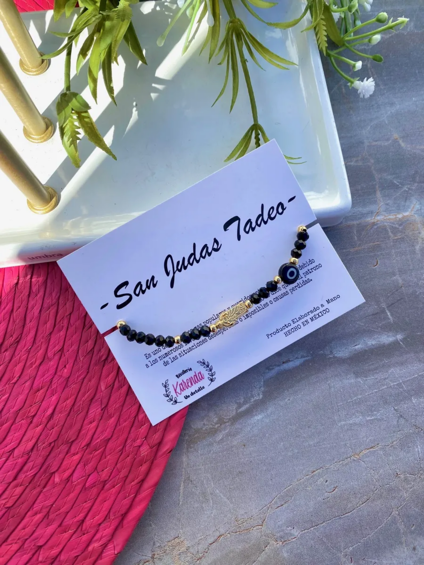 KD090730- Pulsera de San Judas Tadeo con Cristal y Ojito