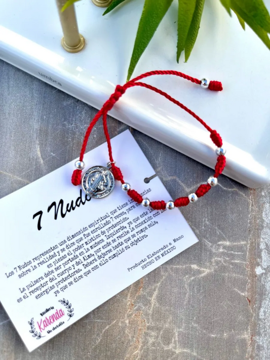 KD090737- Pulsera de 7 Nudos con Dije de San Benito Grande