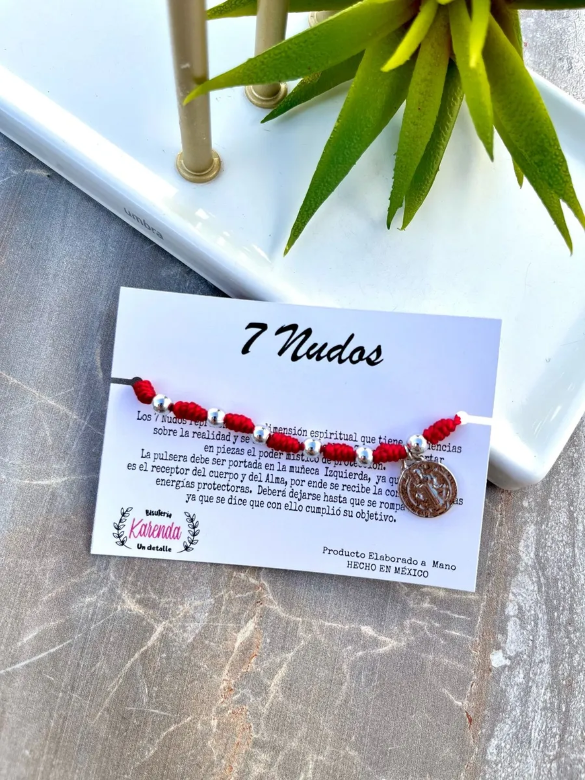 KD090736- Pulsera de 7 Nudos con Dije de San Benito Mediano