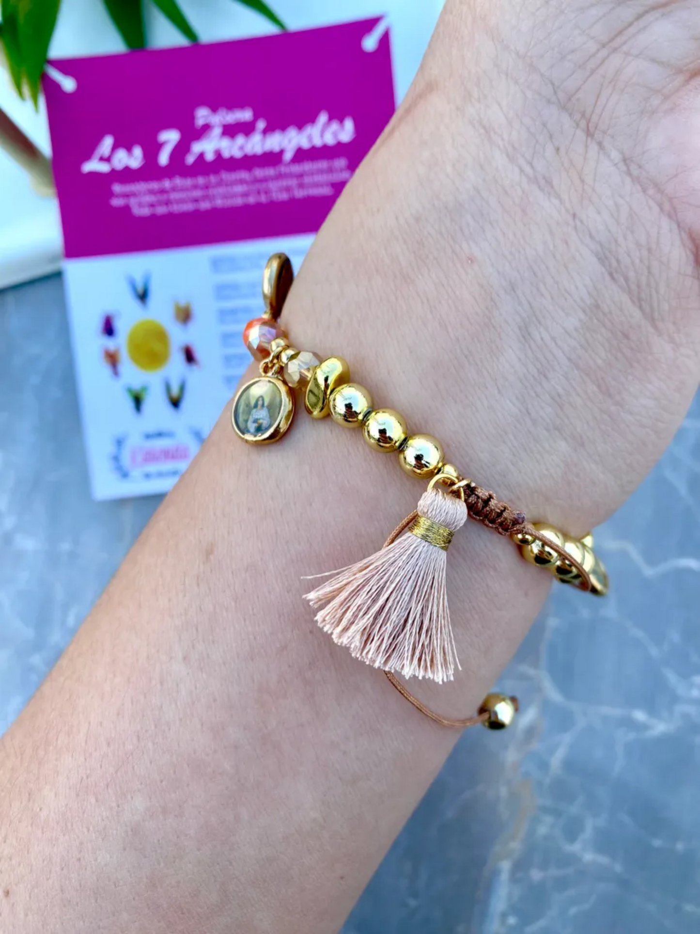 KD090205- Pulsera de 7 Arcángeles con cuentas de Cristal