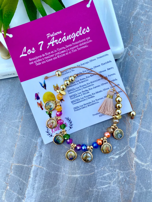KD090205- Pulsera de 7 Arcángeles con cuentas de Cristal