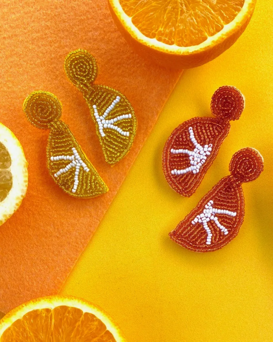 KD010410- Aretes Bordados con Chaquira de Forma Citricos