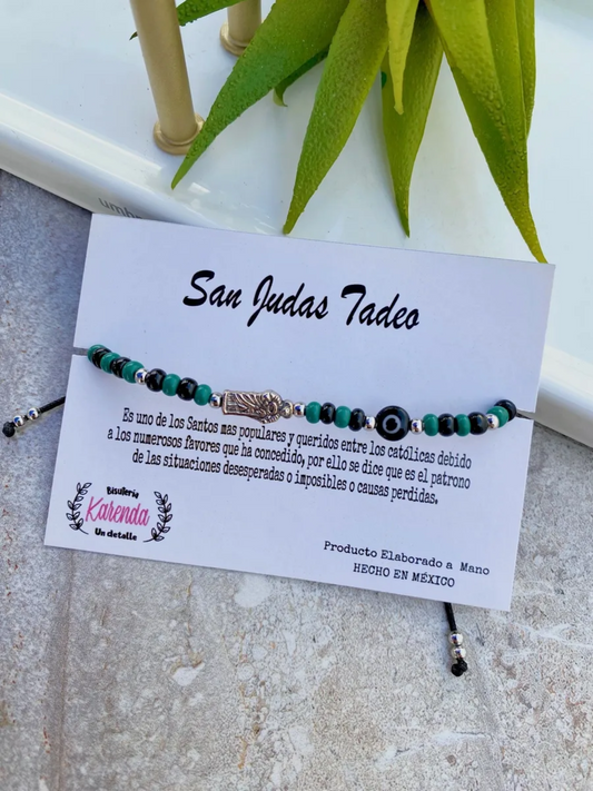 KD090689- Pulsera de San Judas Tadeo con Dije Plateado