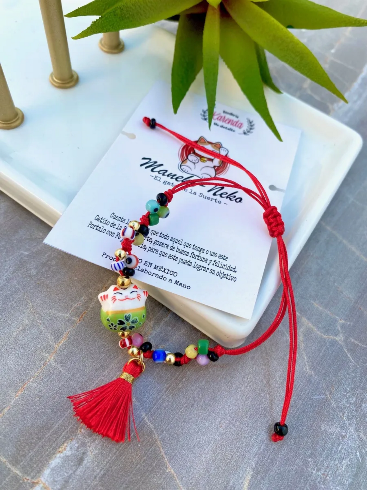 KD090614- Pulsera de Maneki Neko con Ojitos Mini