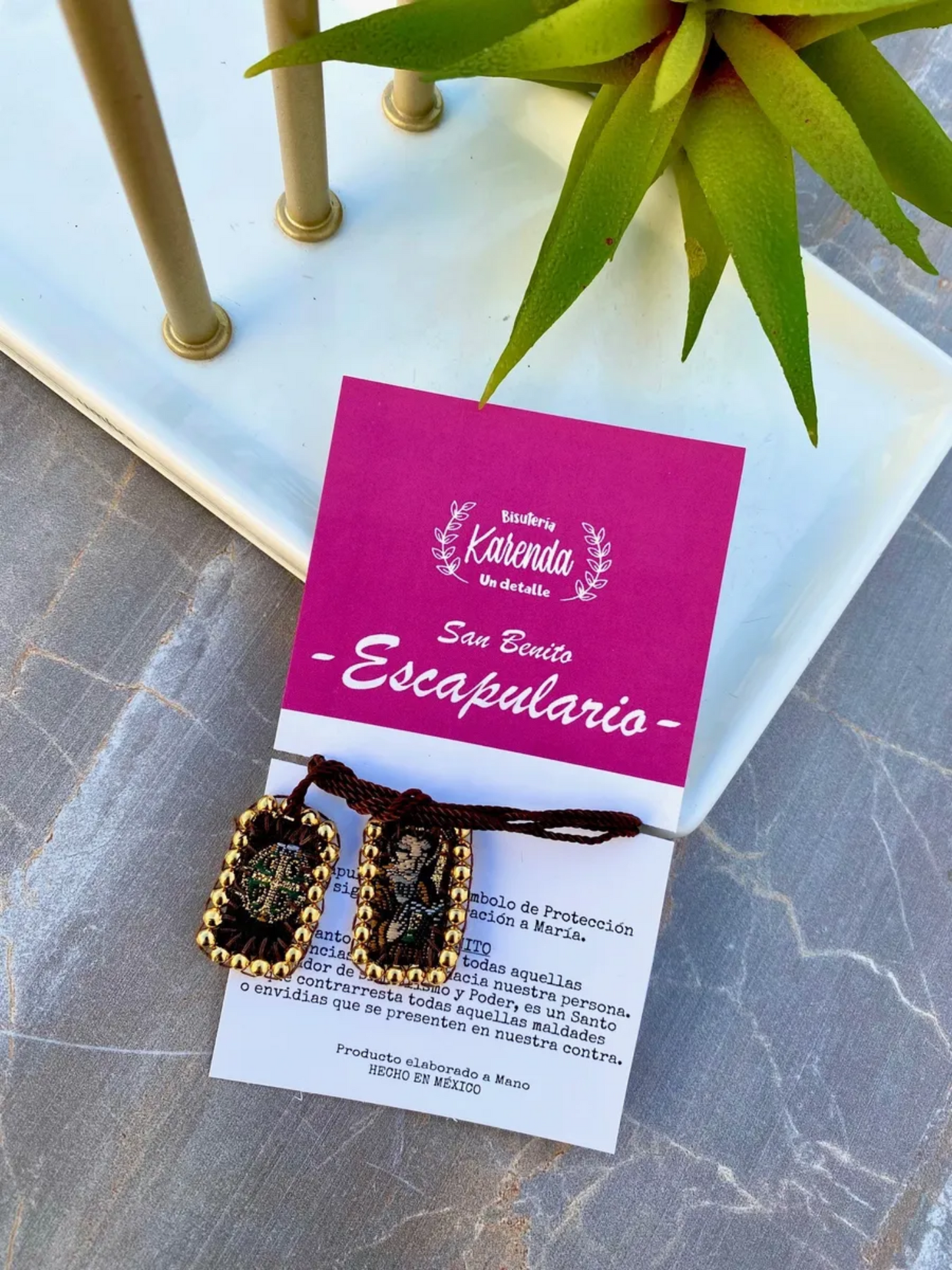 KD230040- Escapulario Mini de San Benito con Detalles de Chapa