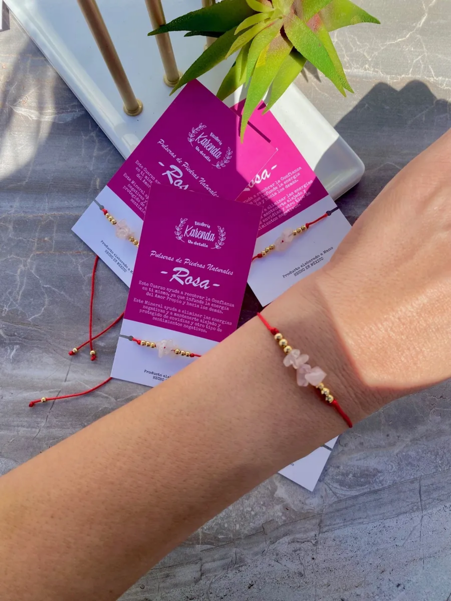 KD090092- Pulsera Cuarzo Rosa de Chip