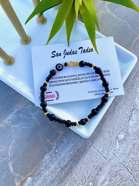 KD090460-Pulsera para Caballero de Elástico de San Judas Tadeo con Onix