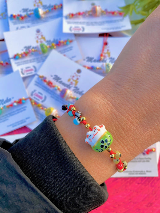 KD090719- Pulsera Maneki Neko con Ojitos Turcos Mini
