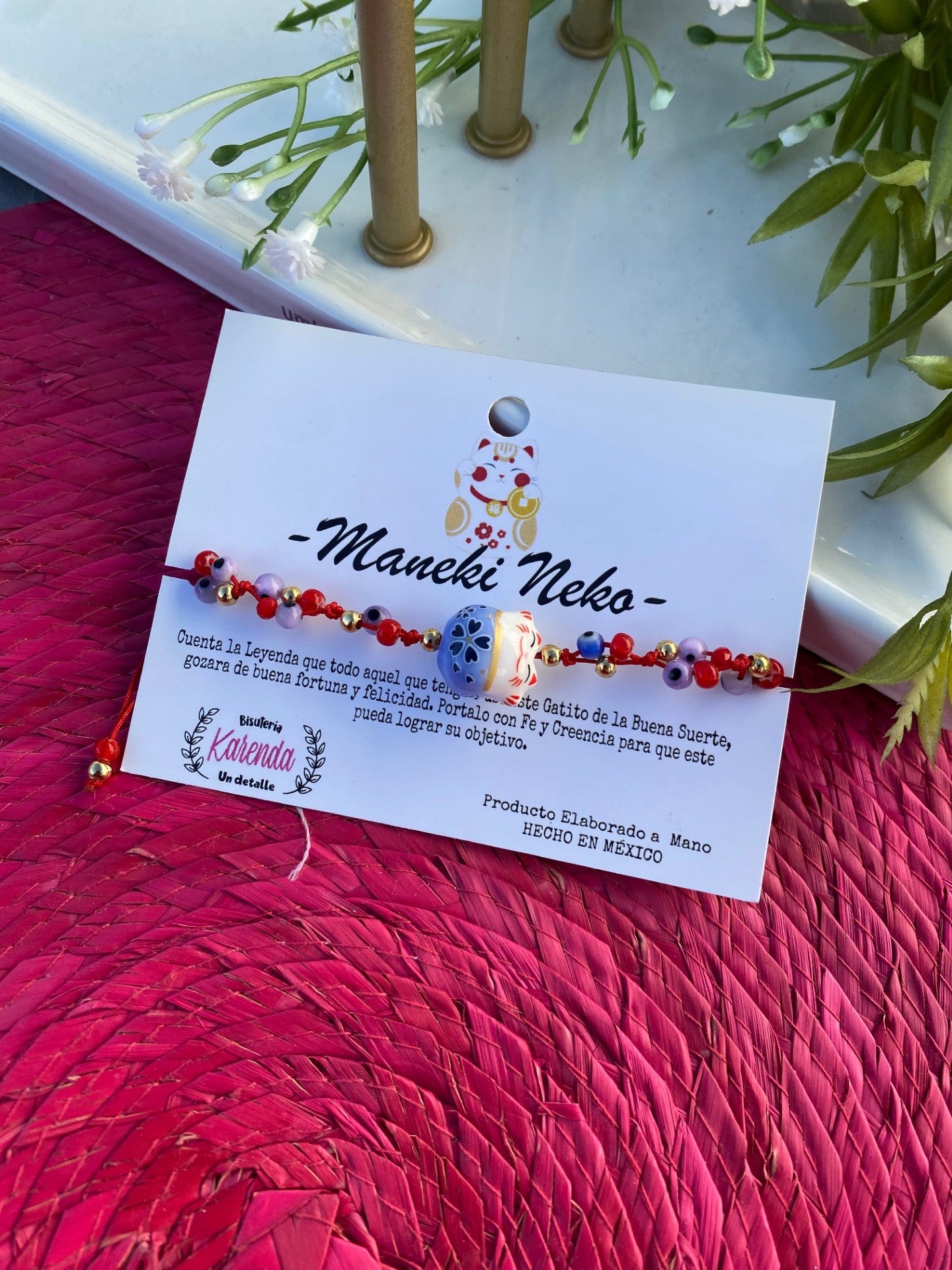 KD090719- Pulsera Maneki Neko con Ojitos Turcos Mini