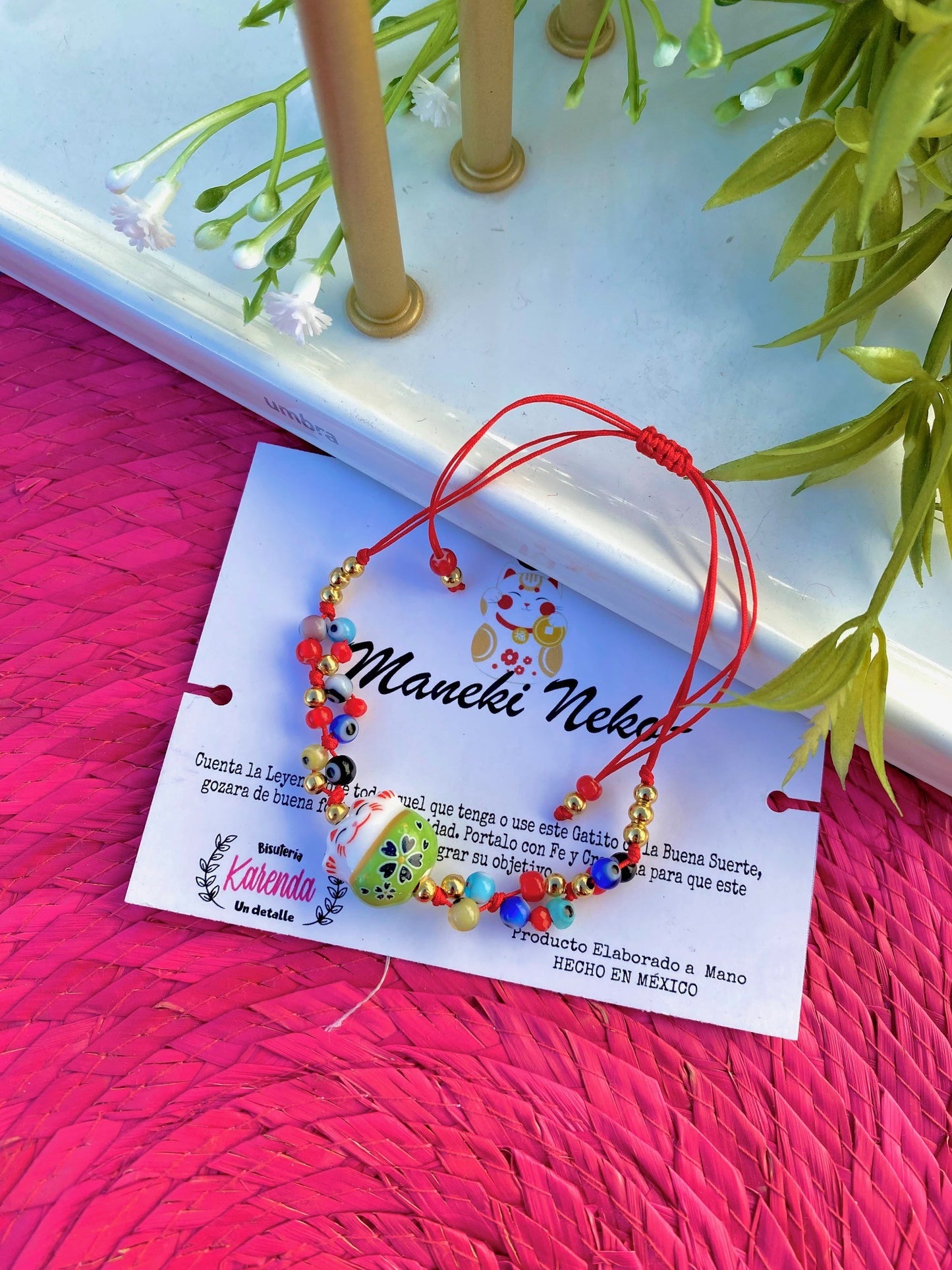 KD090719- Pulsera Maneki Neko con Ojitos Turcos Mini