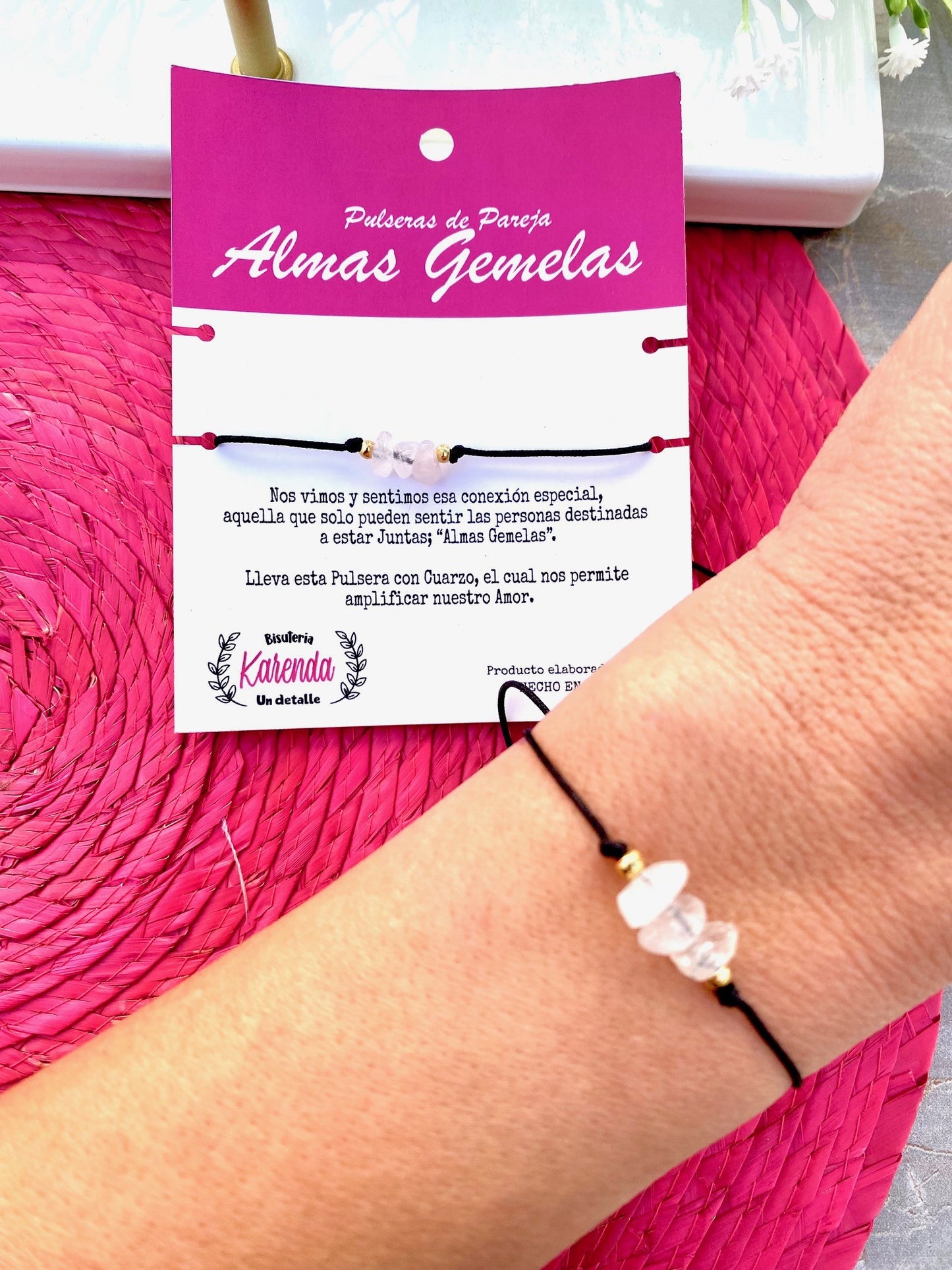 KD090097-Set de Pulseras de Pareja "Almas Gemelas" con Cuarzo Rosa