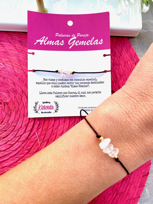 KD090097-Set de Pulseras de Pareja "Almas Gemelas" con Cuarzo Rosa