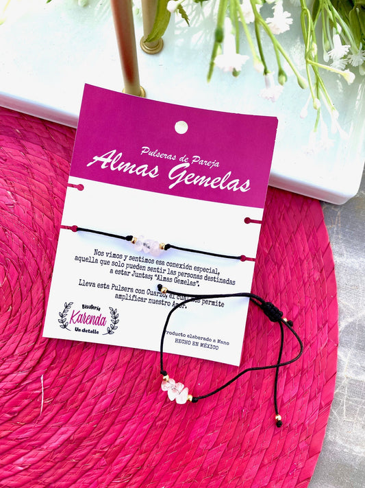 KD090097-Set de Pulseras de Pareja "Almas Gemelas" con Cuarzo Rosa