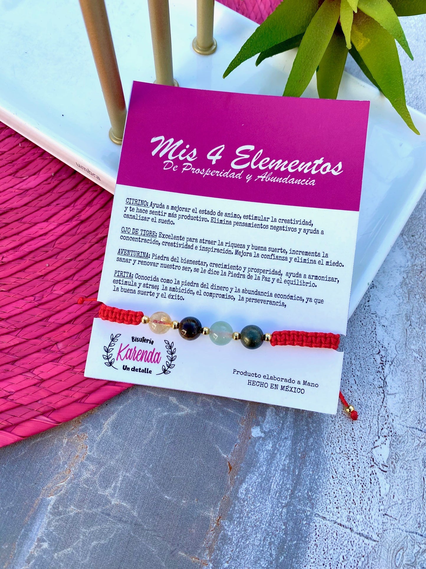 KD090725- Pulsera mis 4 Elementos con detalles Dorados