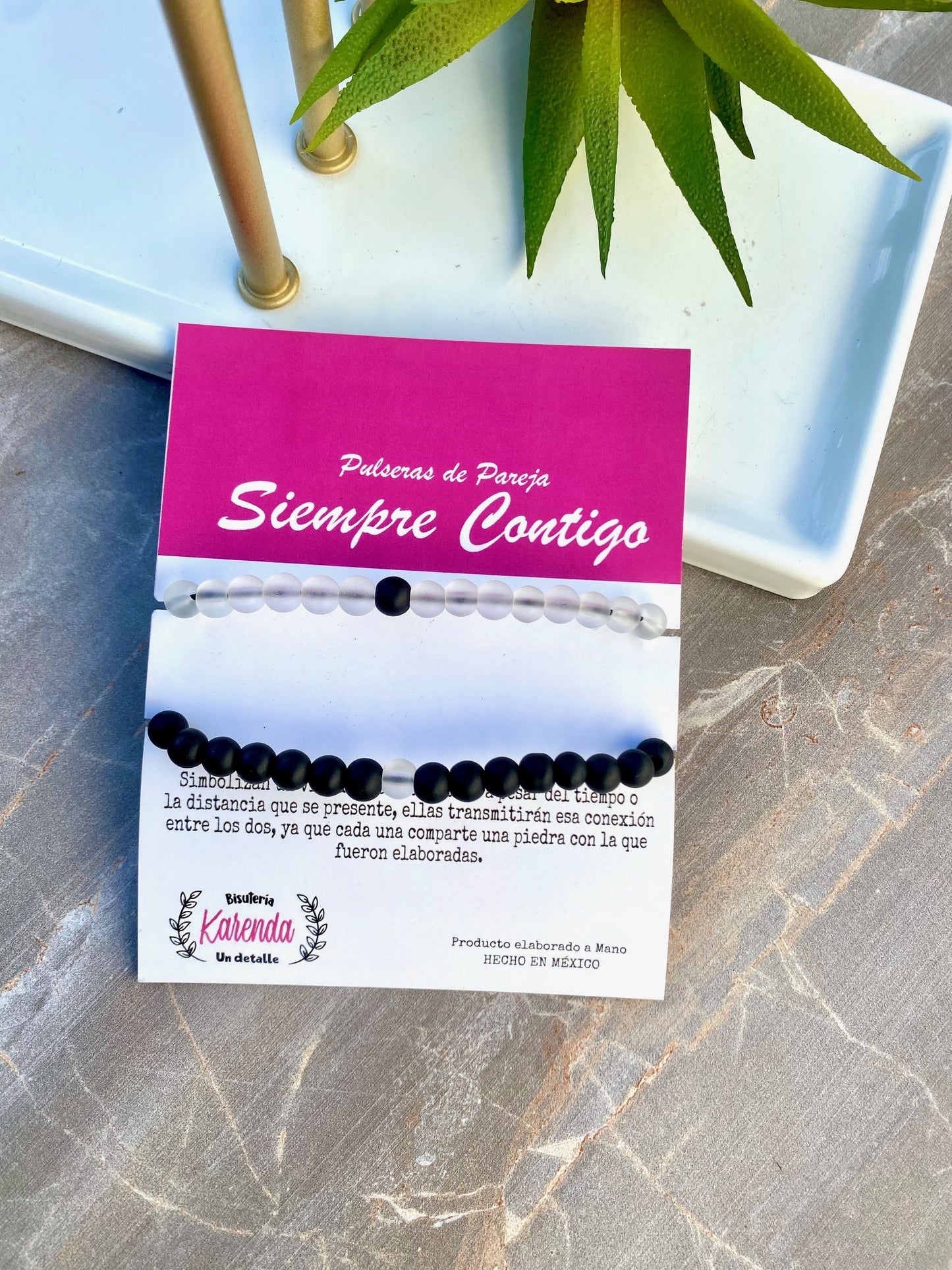 KD090080- Pulsera de Pareja Siempre Contigo cuentas de 6mm