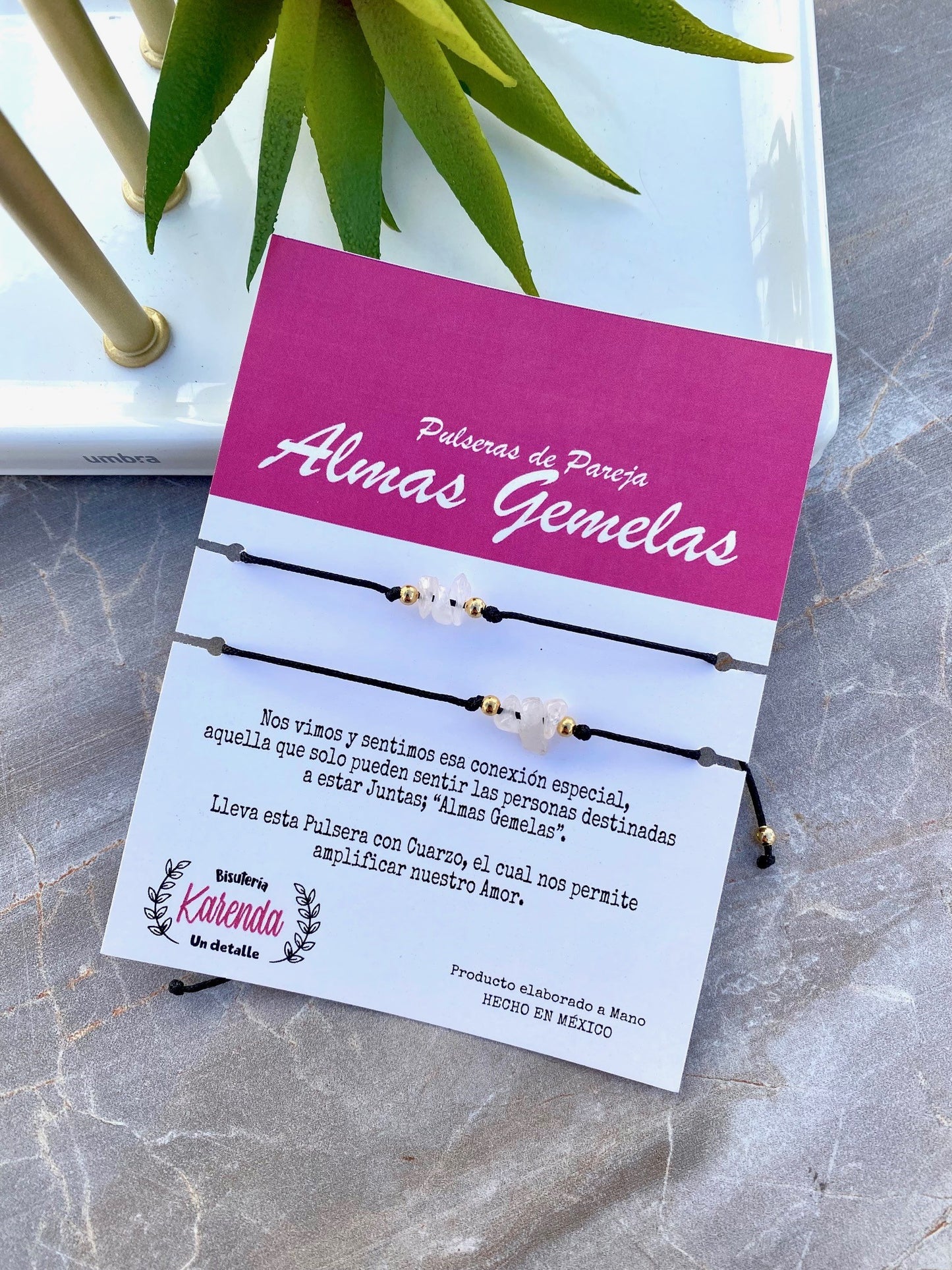 KD090097-Set de Pulseras de Pareja "Almas Gemelas" con Cuarzo Rosa