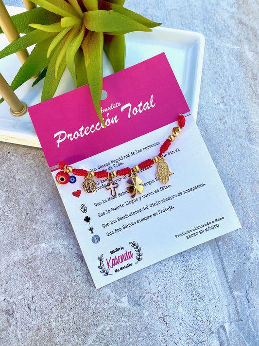 KD090203- Pulsera 7 Nudos con Dijes de Protección Total