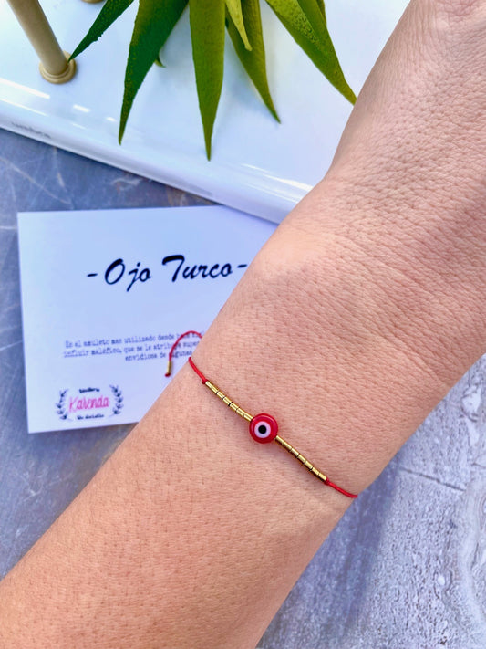 KD090683- Pulsera de Ojo Turco de 6mm con Canutillo de Hematita