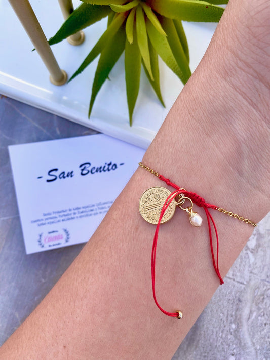 KD090686- Pulsera de Cadena con Medalla de San Benito