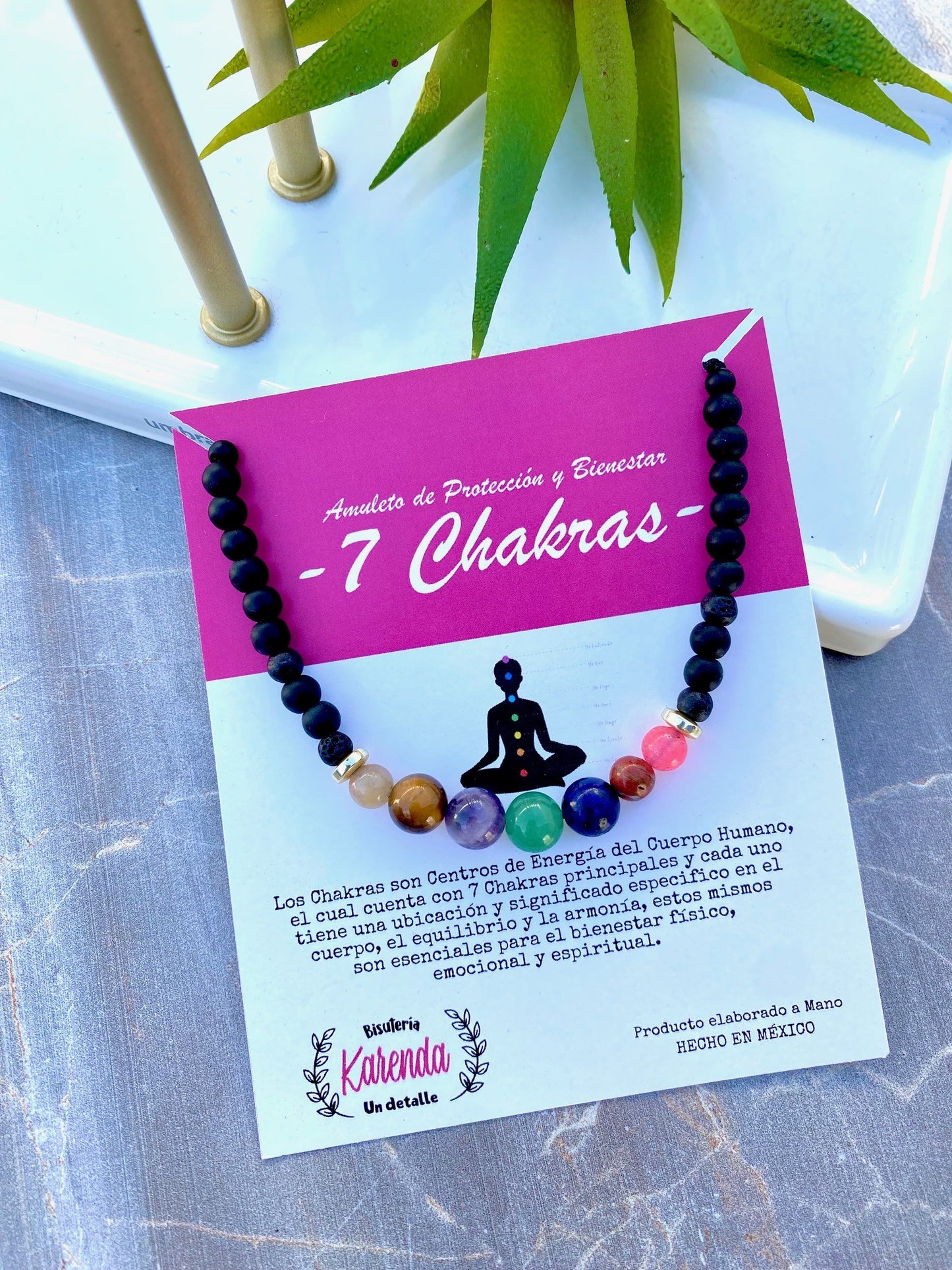 KD090129- Pulsera 7 Chakras con Piedra Natural de Bolita