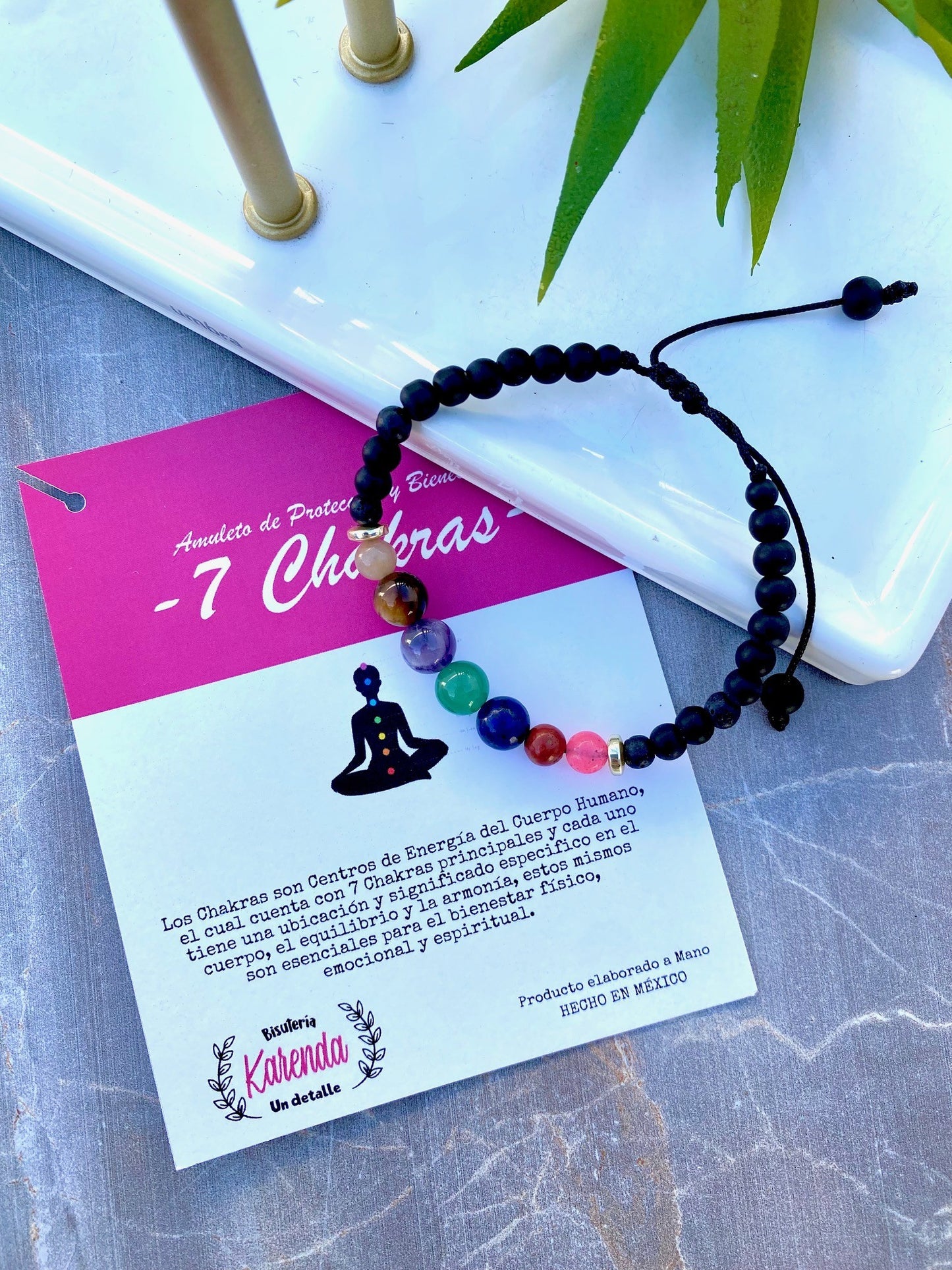 KD090129- Pulsera 7 Chakras con Piedra Natural de Bolita